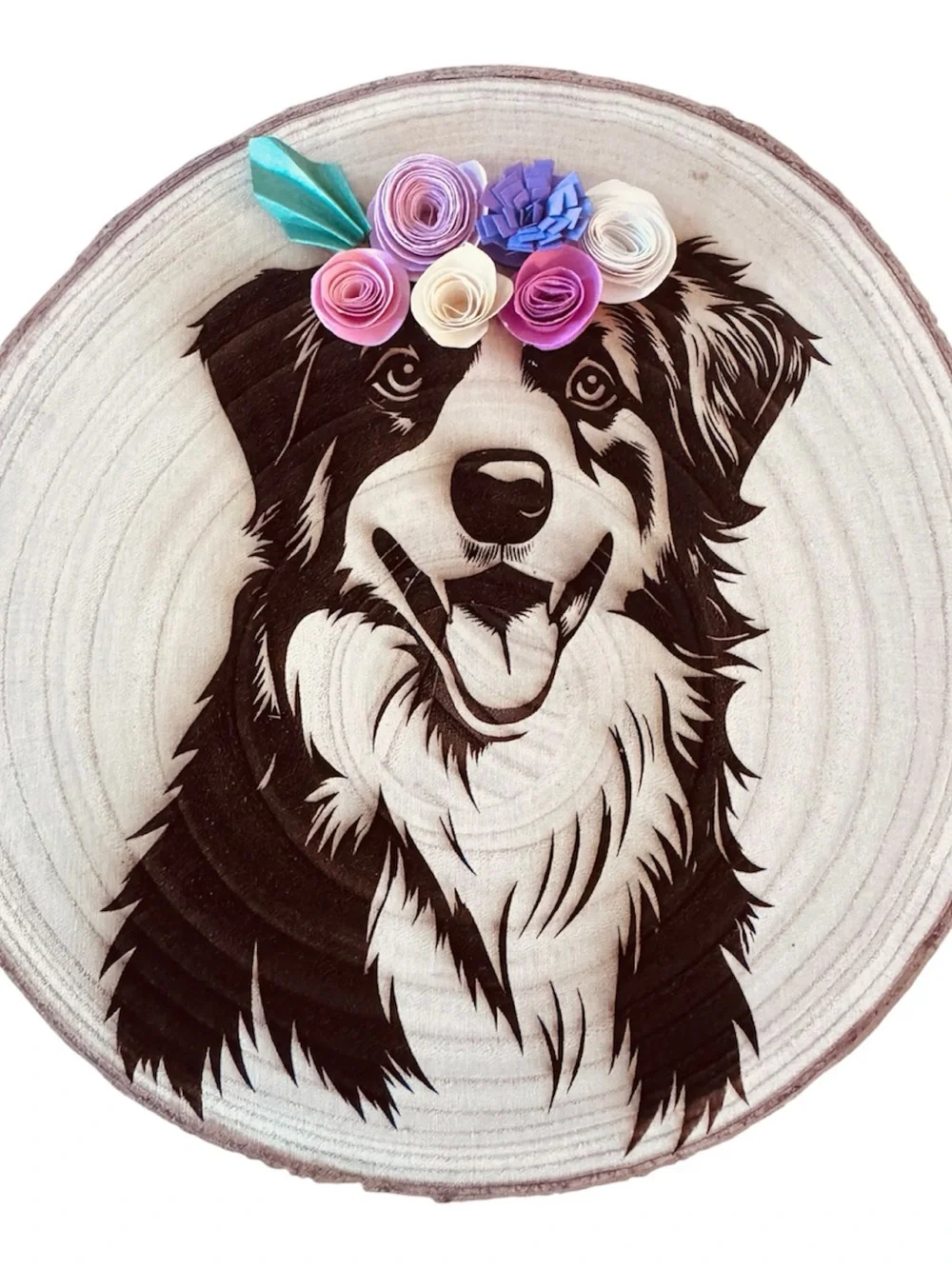 Handmade Dog Wall Art w/ Paper Flowers